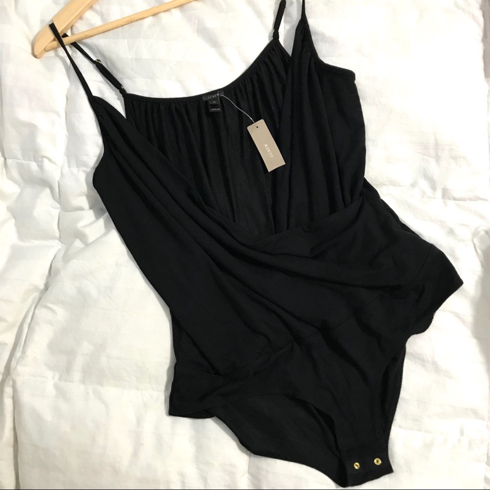 NWT J Crew black drapey wrap cami bodysuit
